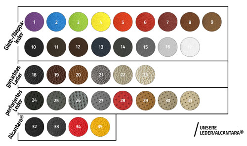 Overview of leather and Alcantara colors
