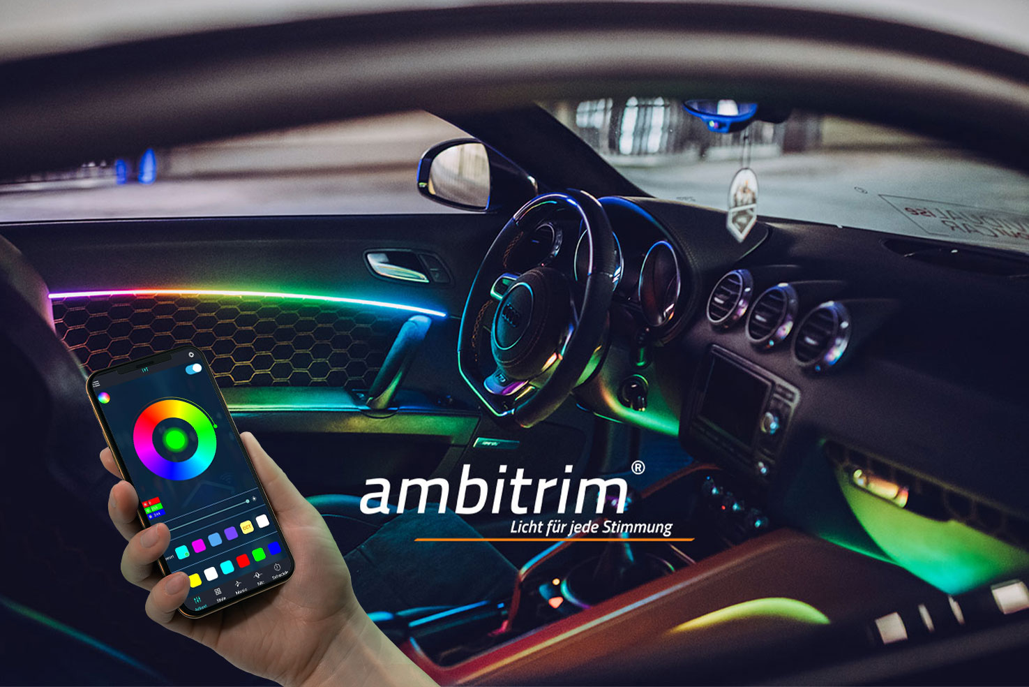 Autoinnenraumatmosphäre Ambientebeleuchtung RGB Glasfaserbeleuchtung Kit  mit App Musiksteuerung Neonstreifen LED Auto dekorative Lampen